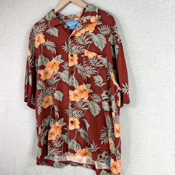 Bermuda Bay Mens 100% Silk Hawaiian Button Up Shirt Size XL Tropical Floral Camp - Picture 2 of 7
